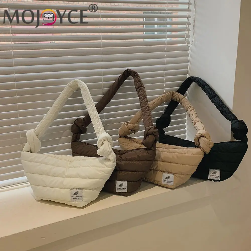 

Women Fashion Knot Quilted Shoulder Crossbody Bag Casual Autumn Winter Stripe Solid Color Handbags Portable Travel Zipper Pouch