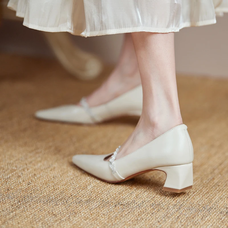 

ZVQ New Style Genuine Leather pointed Toe Good Quality Women Shoes Office Ladies Solid Color Concise Comfortable Ventilation
