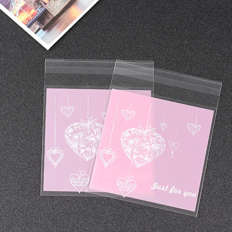 

Manufacturers customize pink love baked food biscuit packaging bag jewelry handmade soap gift opp small packaging bag