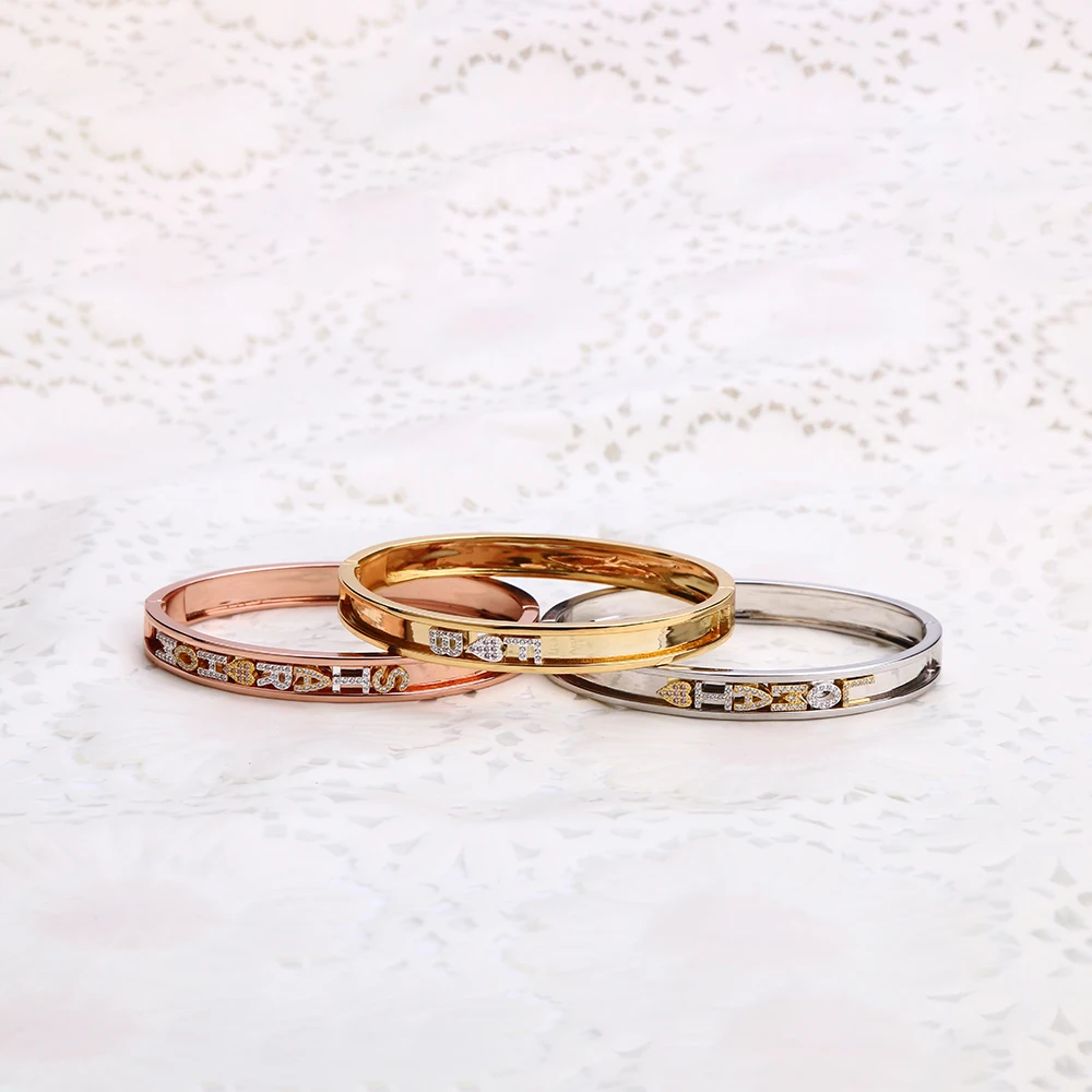 DOREMI DIY Zirconia Letters Custom Bangles Personalized Name Detachable Slider Charms Bracelets Bangle Slide | Украшения и