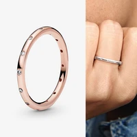 925 sterling silver pan ring shiny rose gold with crystal round ring for women wedding party gift fashion jewelry