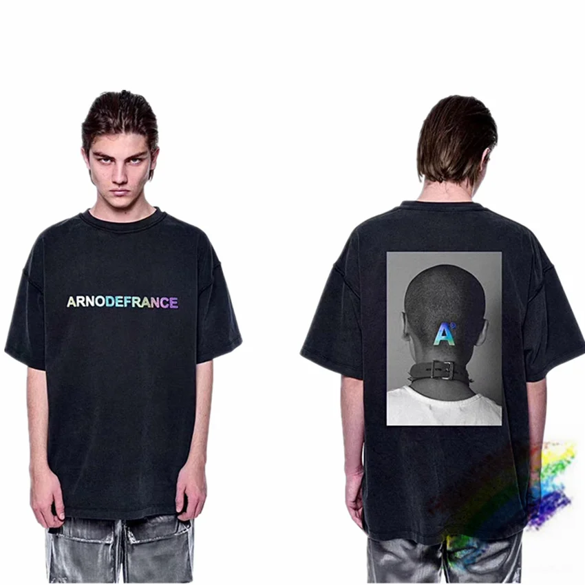 

Reflective Arnodefrance T shirt Men Women Washed Old Vintage ADF Tee collection Tshirt