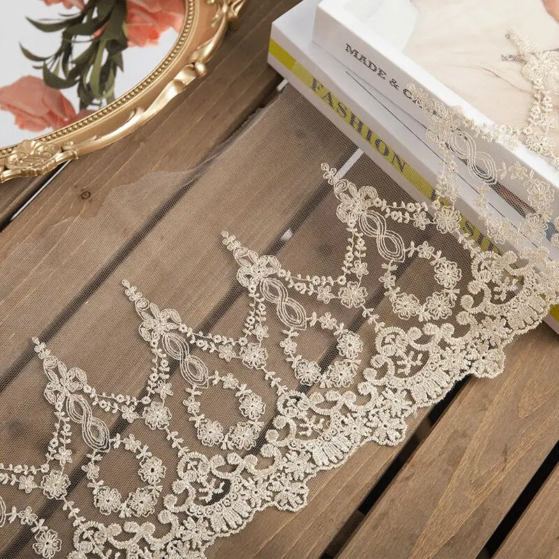 

22CM Wide Tulle Gold Mesh Embroidery Lace Gold Thread Lace Ribbon Wedding Dress DIY Sewing Decoration