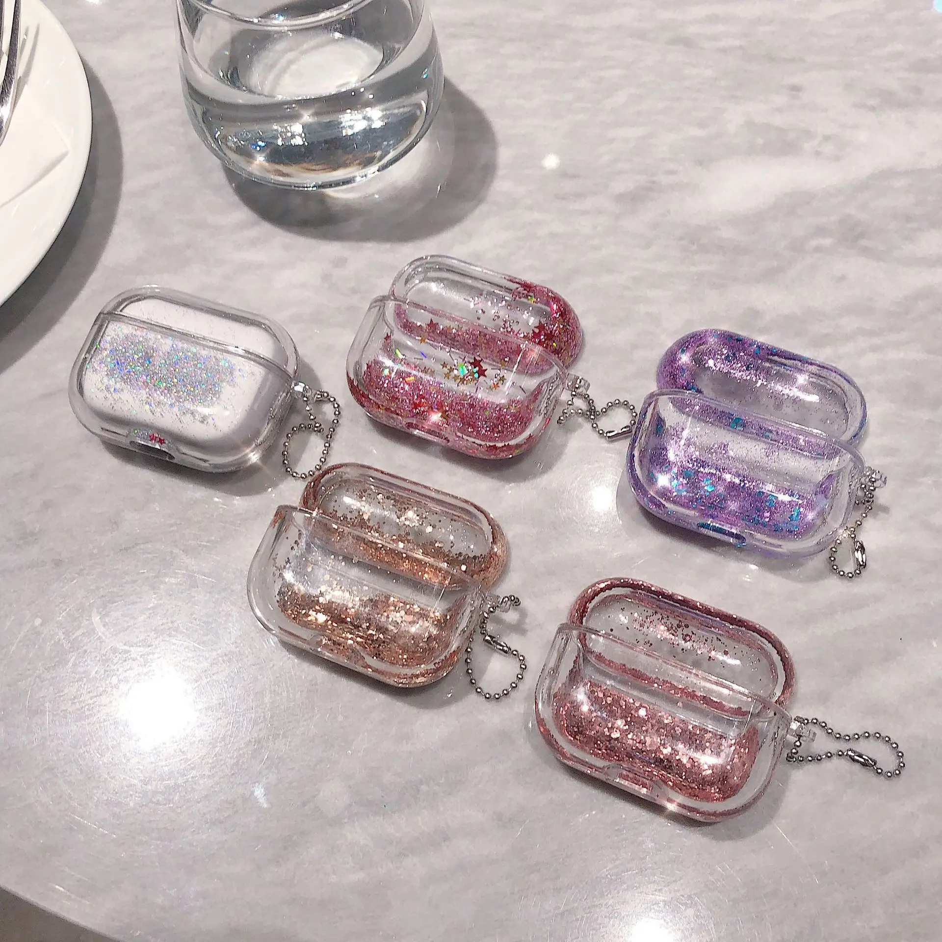 

for Airpods Liquid Glitter Stars Earphone Case Protective Cover for Airpods Drift Sand Glitter Crystal Transparent Case Cover