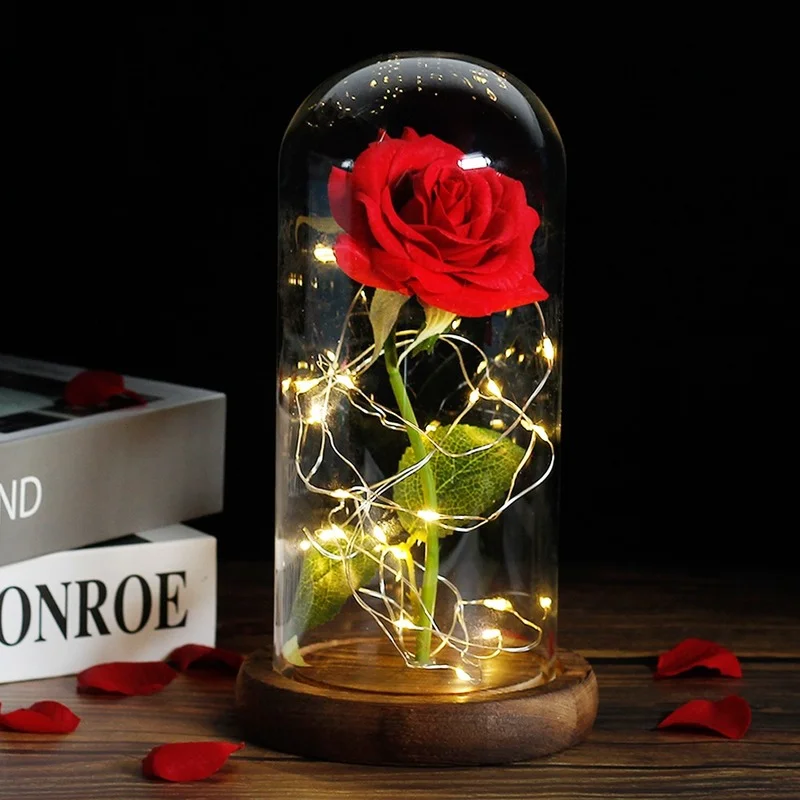 

Beauty And The Beast Rose Rose In LED Glass Dome Forever Rose Red Rose Valentine's Day Mother's Day Special Romantic Gift
