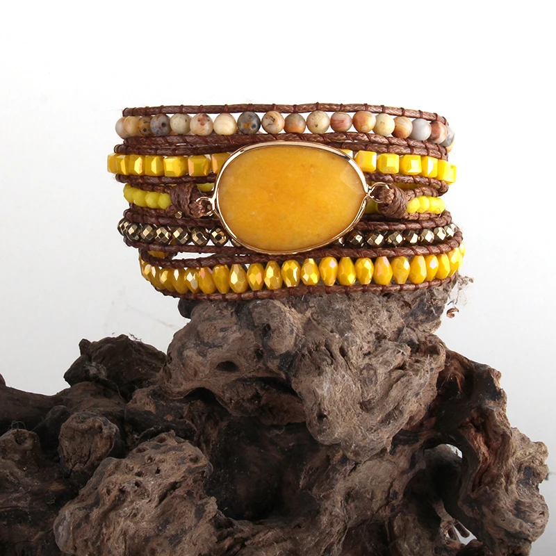 

MD Fashion Handmade Friendship Beaded Armbander Multicolor Crystal Natural Stones Mixed 5X Woven Wrap Bracelets Dropshipping