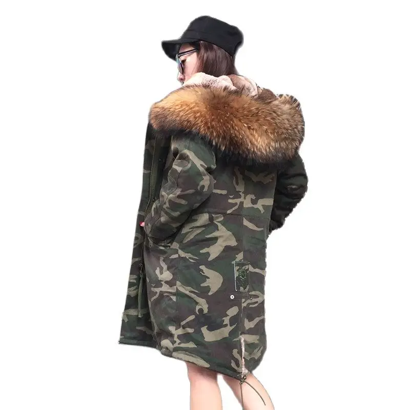 Длинная зимняя парка Camoflage с подкладкой из натурального искусственного меха