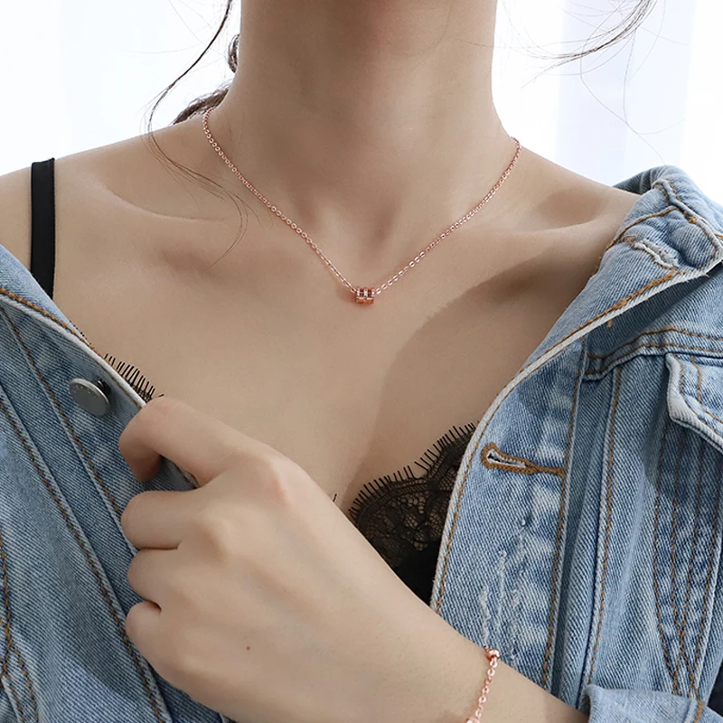 

Utimtree Simple Geometric Pendants Necklaces For Women Silver Rose Gold Chain Necklace Minimalist Choker Lucky Jewelry