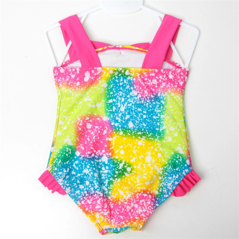 Слитный купальник для девочек 2 7 лет детская одежда плавания с красочным узором