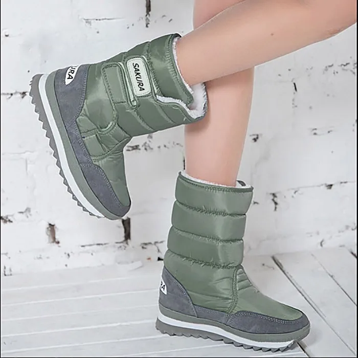 Gray Green Женские зимние ботинки; коллекция года; зимние ботинки; Женская водонепроницаемая обувь; нескользящие ботинки на платформе; женская обувь; bottes femme booties Botas Mujer - Цвет: Gray Green