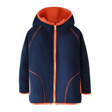 Boys Polar Fleece Jacket Kids Hooded Long Sleeve Autumn Girl Child Coat Embroidery Warm Children Outerwear Clothes - Цвет: Синий