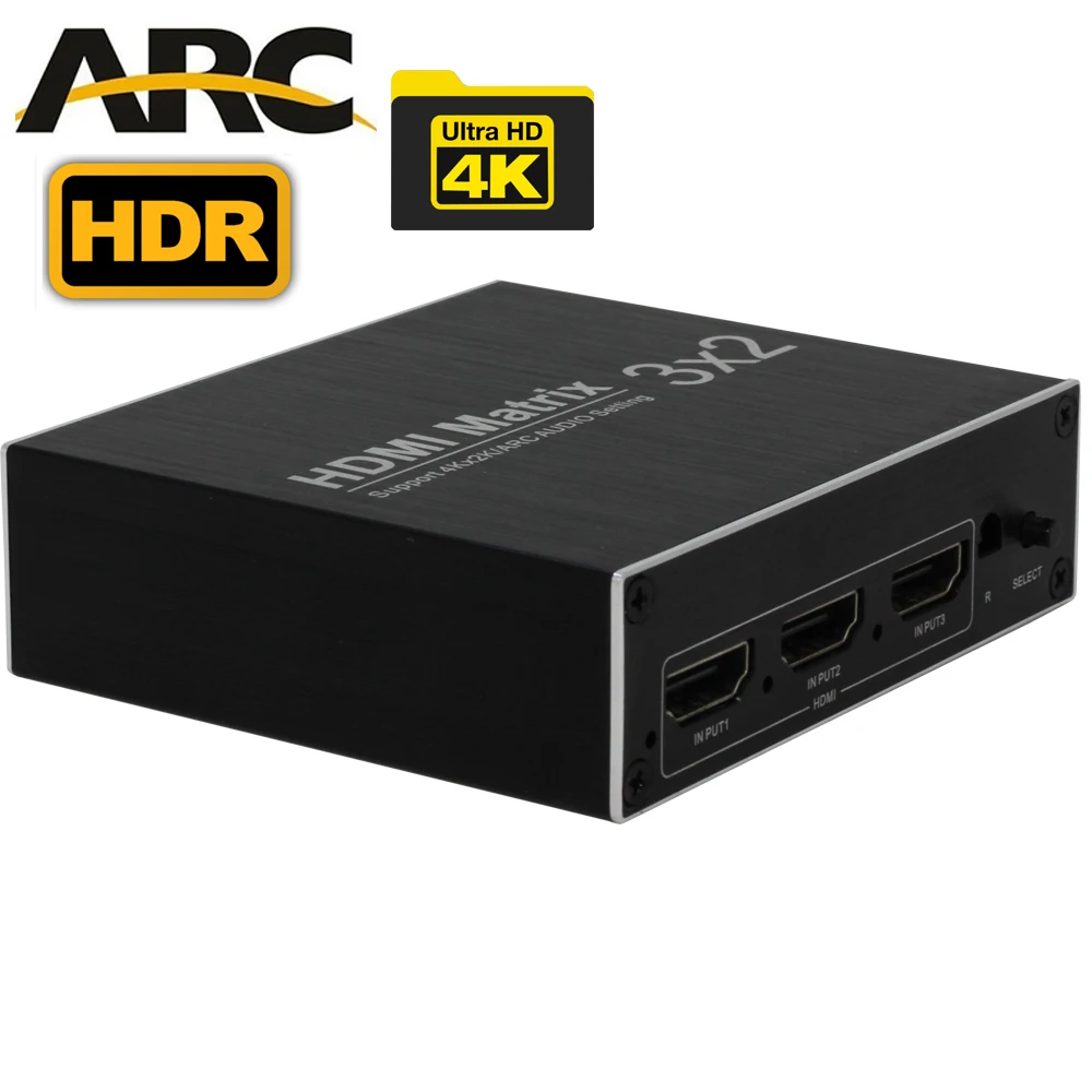 Сплиттер HDMI 3 х2 4K UHD матричный переключатель сплиттер toslink аудио ARC HDR 4K/30 Гц 1 4 в 2
