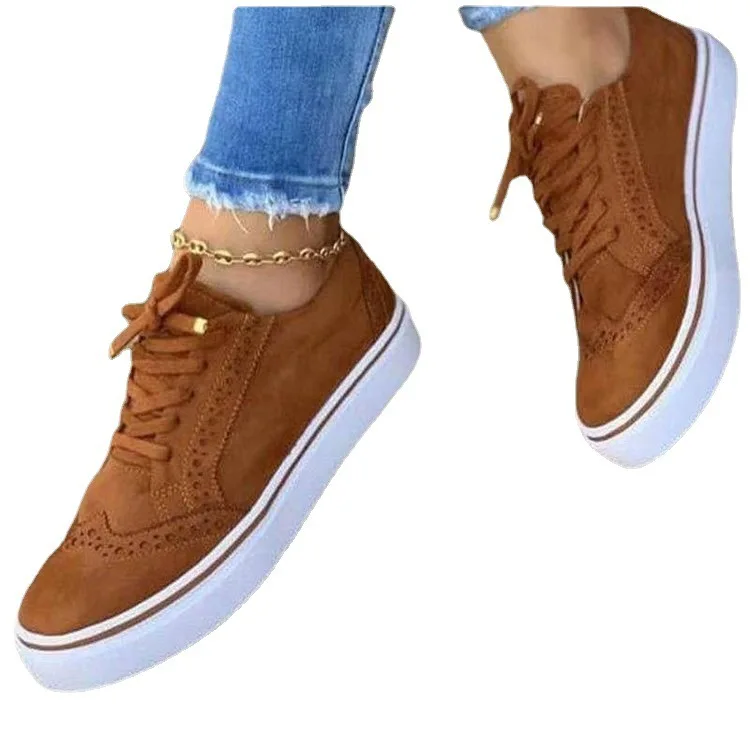 

2021Women Flats Women's Casual Lace Up Shoes Female Platform Suede Footwear Ladies Comforts Breathable Vulcanized Zapatos Mujer