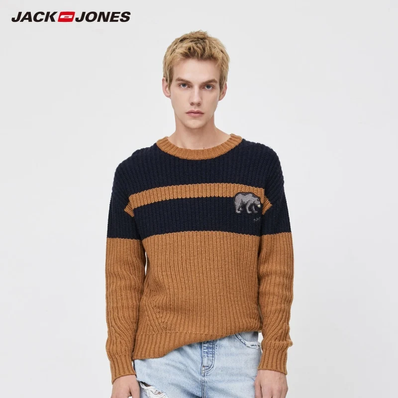 

JackJones Men's Woolen Loose Fit Contrasting plaid Unisex Lover's Pullover Knit Sweater Menswear| 219425507