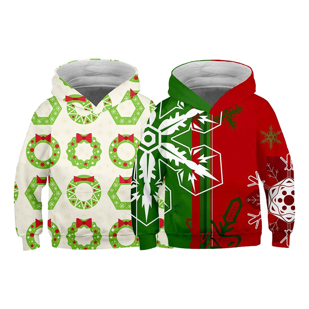 Детская Рождественская Толстовка детские красные и зеленые худи с венком