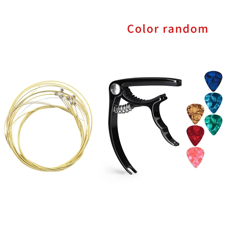 

1 Набор стальных струн A406 и 1 Набор аксессуары для фотографий триггерный каподастр с 6 бесплатными медиаторами для гитары