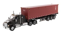 new 150 scale kenworth t880 sffa 40 sleeper tandem tractor in metallic black with 40 dry goods sea container and chassis 71060