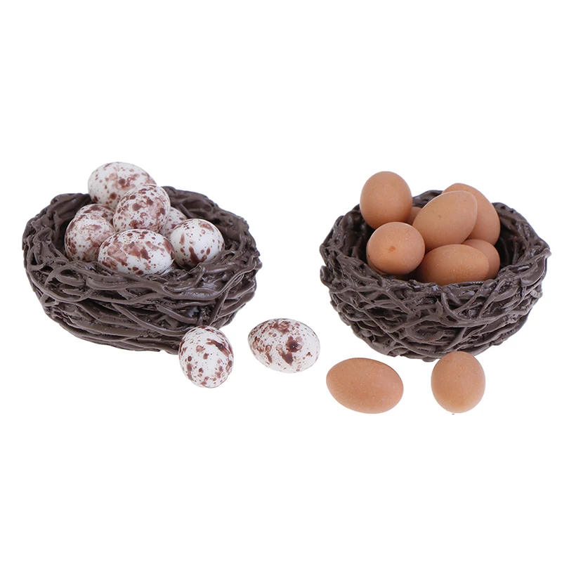 

10pcs Mini Dollhouse Eggs + Nest 1/12 Scale Dollhouse Miniature Simulation Eggs Food Model Pretend Play Kitchen Doll Toys