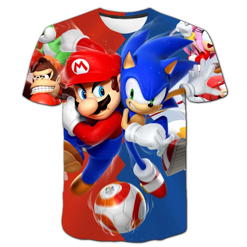 Новинка футболки Super Mario Bros футболка Sonic для маленьких мальчиков детская одежда