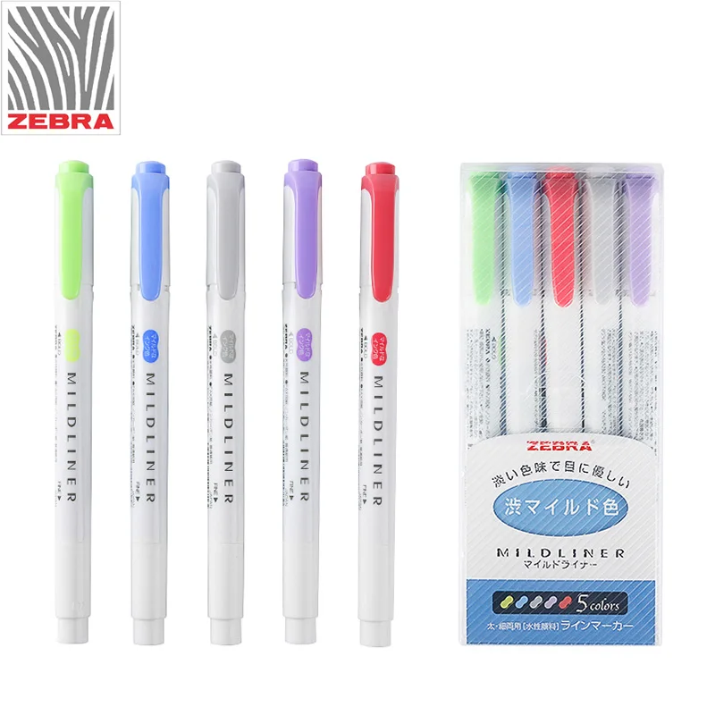 Top Branded Zebra MildLiner Highlighter Marker Double Sided Round Toe/Oblique WKT7 3/5 Colors Absorted Office and School Supply|office school|office