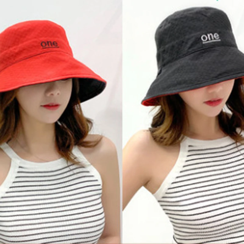 

Outdoor Double-sided Cotton Letter Embroidery Fisherman Hat For Woman Fishing Cap Casual Panama Bucket Sunscreen Sun Cap