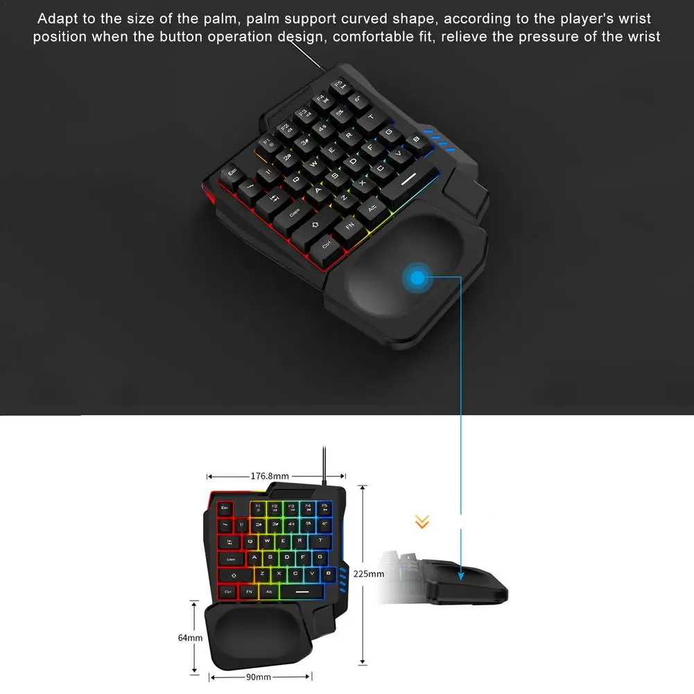 Single Hand One-Handed Gaming Keyboard 35 Keys RGB Backlit Portable Mini Keypad Mouse Set For PC PS4 Xbox Gamer Win | Электроника