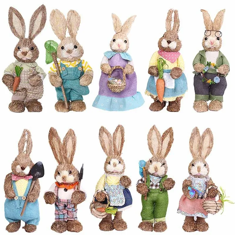 

Artificial Straw Rabbit Home Garden Rabbit Decoration Easter Theme Party Decor Easter Filled Eggs Hunt Party Supplies