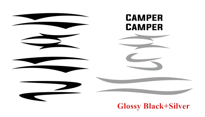 Glossy Black-Silver 1 комплект для дома на колесах, трейлер для путешествий, кемпер, Лошадиная коробка для автомобиля, спортивные полосы, графика, виниловые наклейки, авто тело, двусторонний декор, наклейка - Название цвета: Glossy Black-Silver