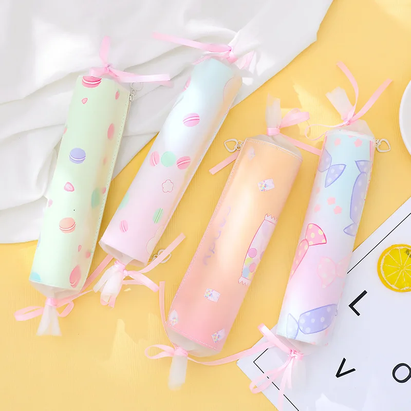 Кавайные розовые школьные пеналы с конфетами и сахаром милые однотонные Пеналы