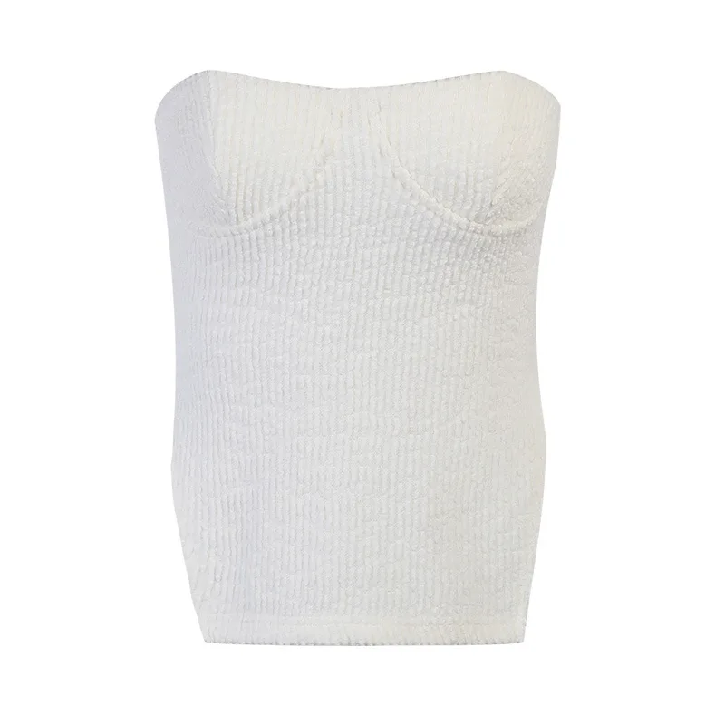 

Women Strapless Tank Top Ins Slash Neck Split Vest Summer Party Night Off Shoulder Elegant Camis Slim Tube Top White Yuqung