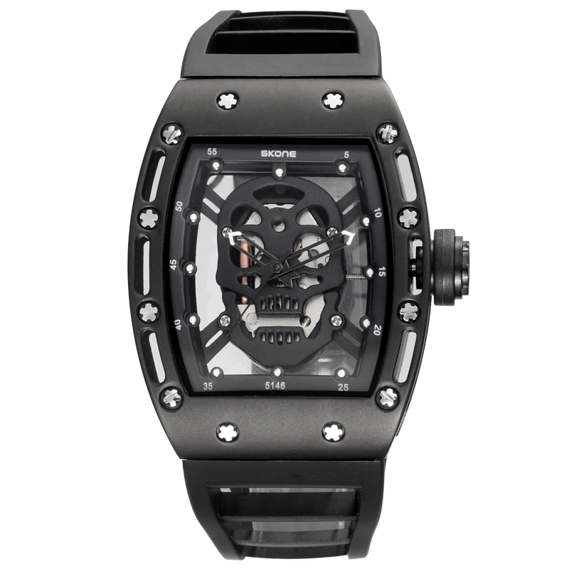 5146black Спортивные часы мужские модные часы с силиконовым ремешком, циферблатом и черепом мужские часы с 3D матовым большим циферблатом, уличные часы - Цвет: 5146black