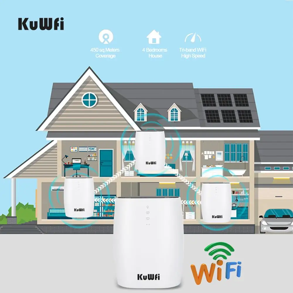 KuWFi 3 шт. сетчатый маршрутизатор Вся Домашняя сетка WiFi AC1200 2 4G/5 8 GHz беспроводной Wifi
