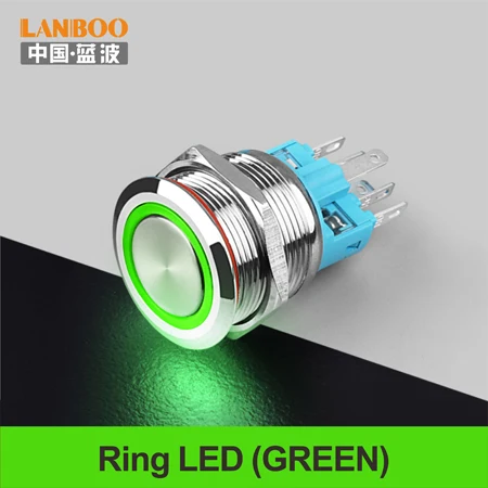 Green LED Ring 22 мм самовосстанавливающийся светодиодный 3 в 5 в 6 в 12 В 24 В 220 В металлический кнопочный переключатель мгновенная кнопка автоматический сброс светодиодный водонепроницаемый переключатель - Цвет: Green LED Ring