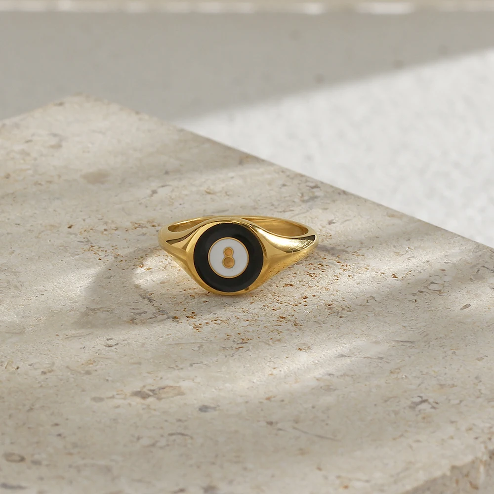 

Women's Gold Plated Stainless Steel Ring Round Surface Black Green Pink Red Enamel Painting InfinityPattern Ring