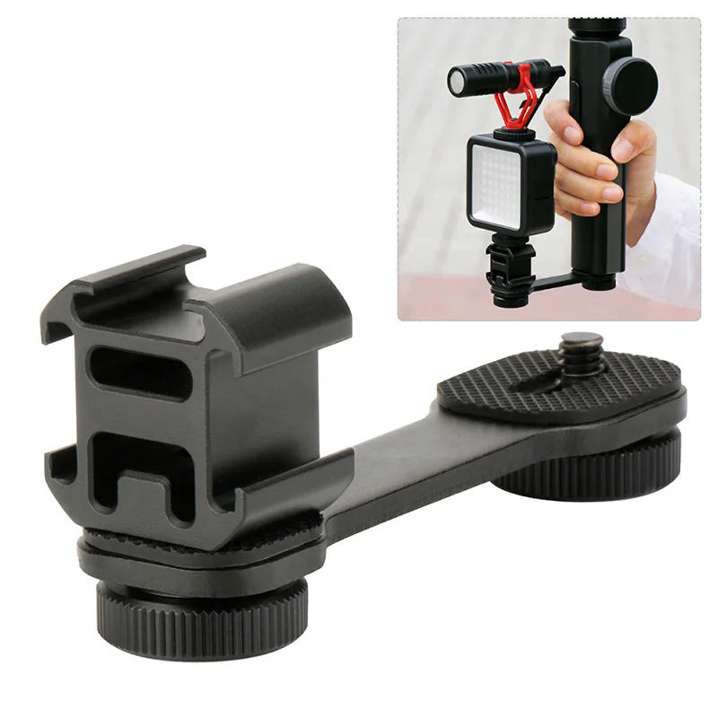 Triple Hot Shoe Mount Adapter Microphone Extension Bar For DJI OSMO Mobile 2 Zhiyun Smooth 4 Feiyu Vimble 2 Gimbal Accessories