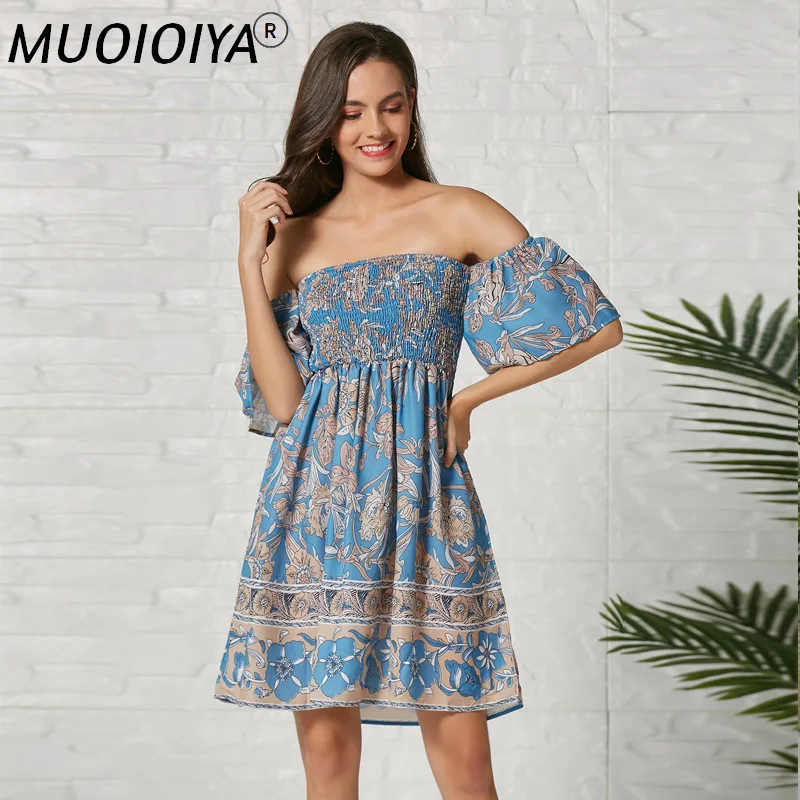 

Винтажное мини-платье с принтом, летние трапециевидные летние элегантные ретро платья с открытыми плечами в стиле бохо, женские пляжные пов...