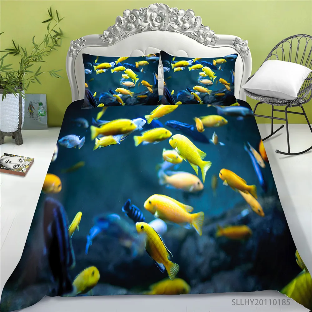 

3D Bedding Set Ocean Series Colourful Fish Print Comforter Cover Set 2/3 Pcs Highend Bedclothes Soft Breathable