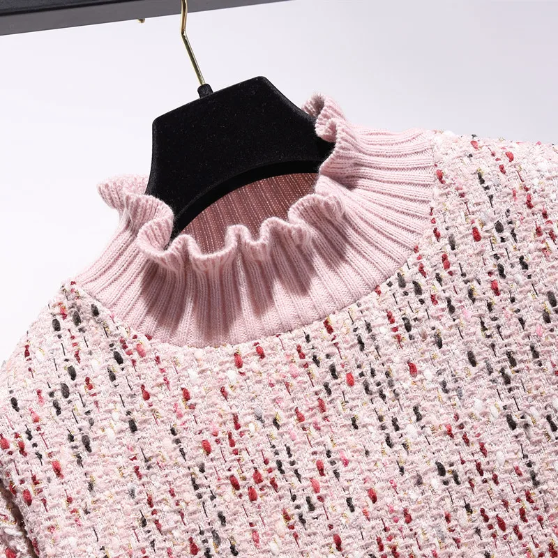 Женский твидовый пуловер VERHELLEN шерстяной лоскутный с длинным рукавом и