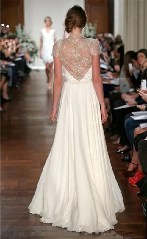 Formal Celebrity Dresses A-line Deep V-neck Cap Sleeves Chiffon Lace Long Evening Dresses Famous Red Carpet Dresses