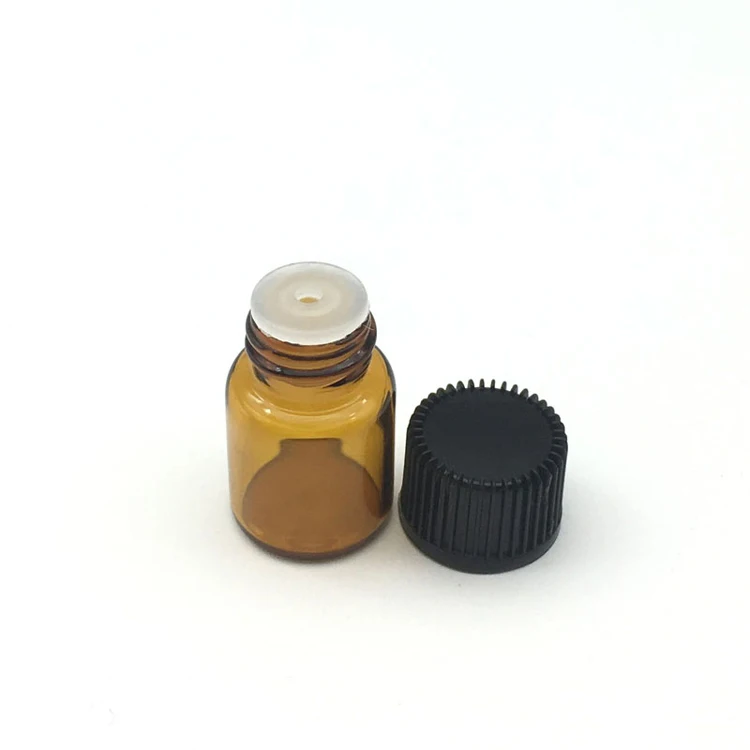 Amber With Black Cap 10 шт. 2 мл Мини Янтарная стеклянная бутылка с отверстием редуктор и крышка маленькие флаконы для эфирных масел - Цвет: Amber With Black Cap