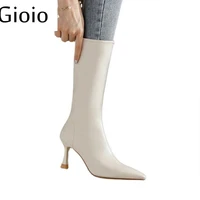 2021 new pu fabric women ankle boots pointed toe high heels slip on sexy heels chelsea boots knight boots women