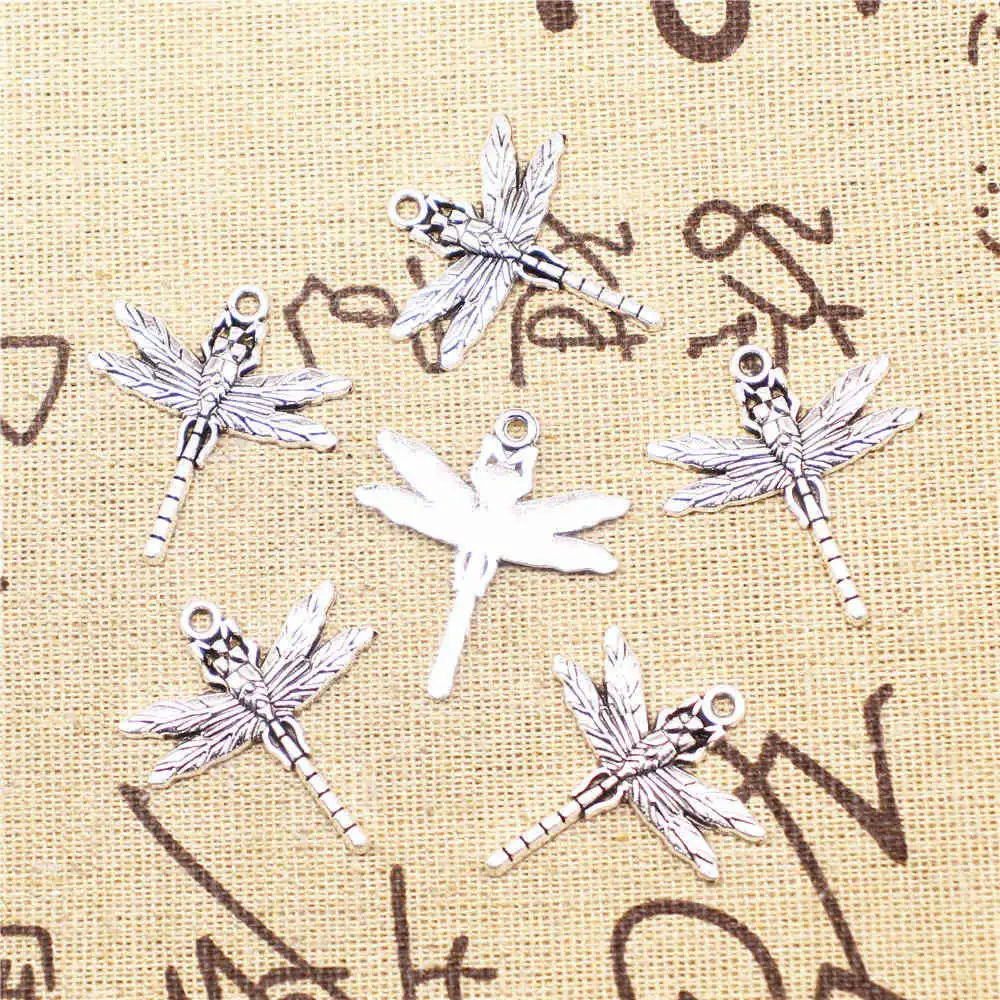 

Dragonfly Charms Supplies For Jewelry Making Kit Antique Silver Color 10pcs 28x32mm