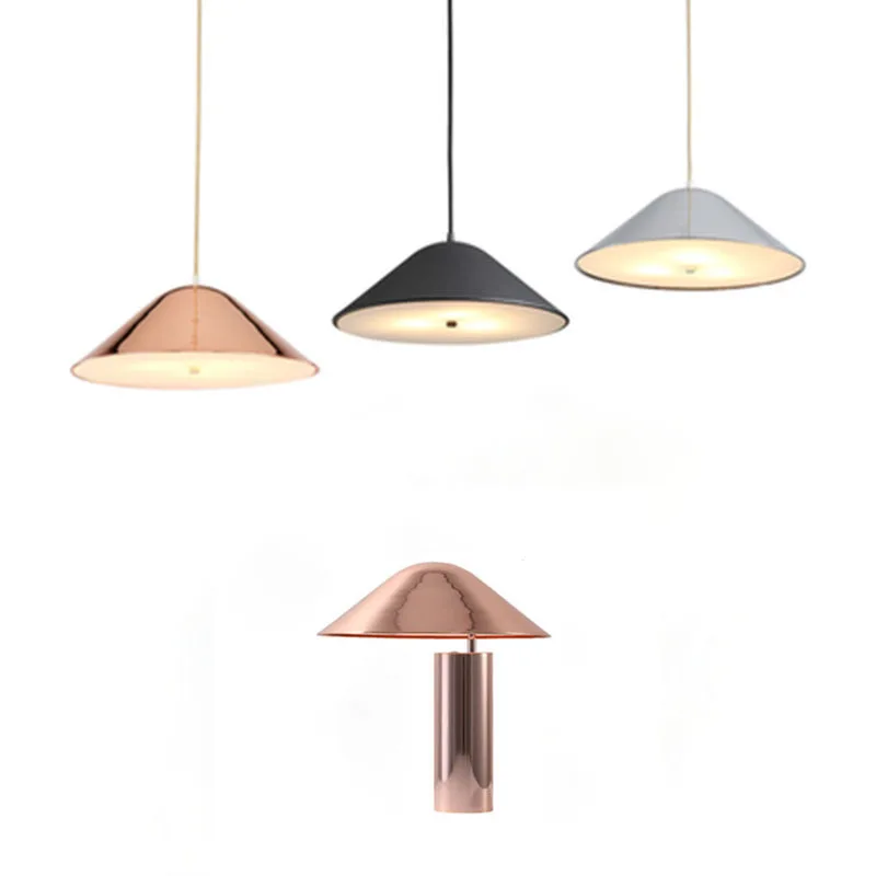 Modern Nordic Iron Plated Conical Cover with Acrylic LED Pendant Light Bedside Lamp Warm Iron Mushroom Cover LED Table Lamp