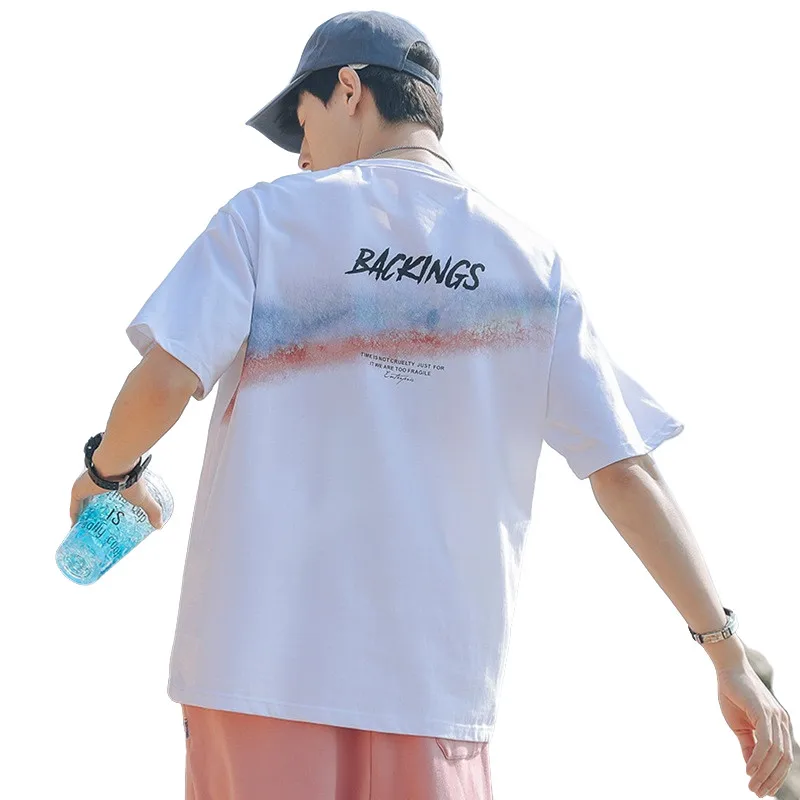 

Мужская хлопковая футболка оверсайз, белая свободная футболка с короткими рукавами для влюбленных, лето 2022