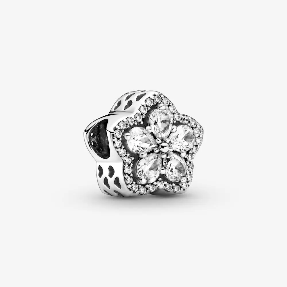 

Authentic 925 Sterling Silver Sparkling Snowflake Pave Charms Fits Pandora Bracelet Clear CZ Beads DIY Jewelry Making Kralen