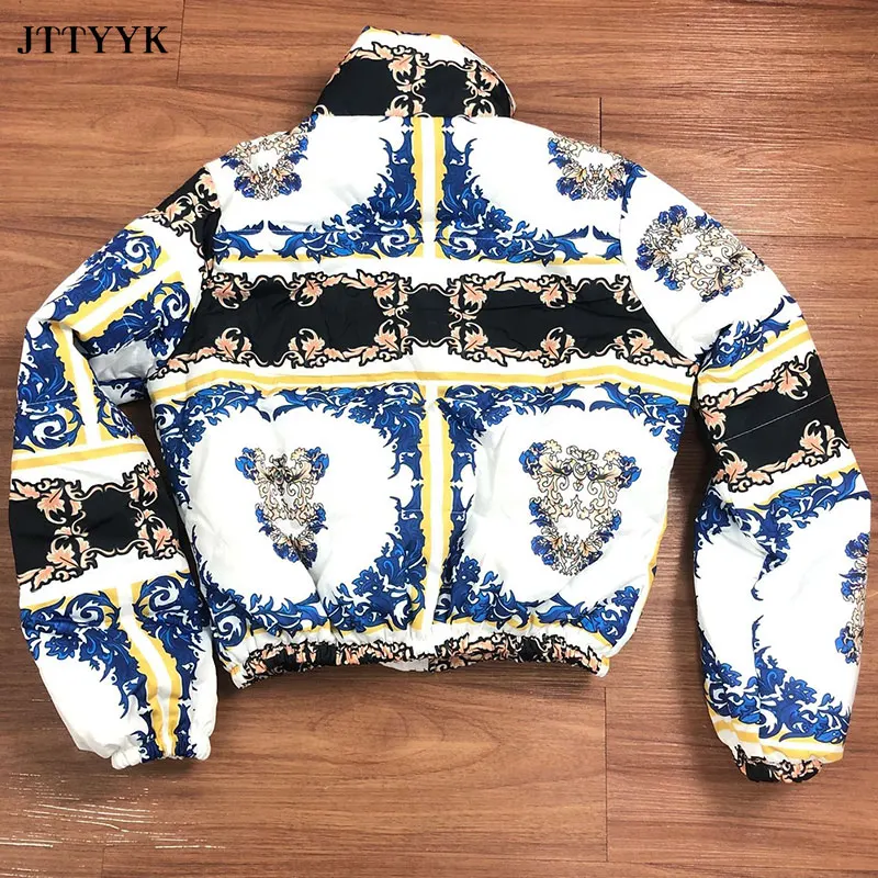 

Winter Short Parka Down Cotton Jacket Womens New Stand Collar Loose Printing Coats Womens Thick Warm Casual Jackets Slim Tops