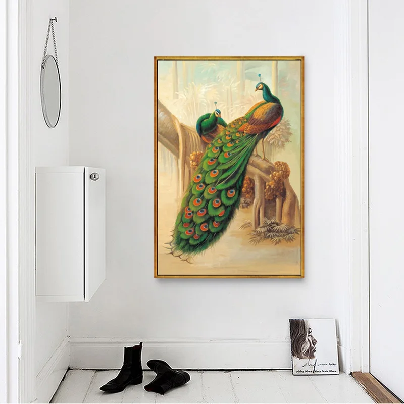 Красивая картина маслом с зеленым павлином декоративные картины на холсте