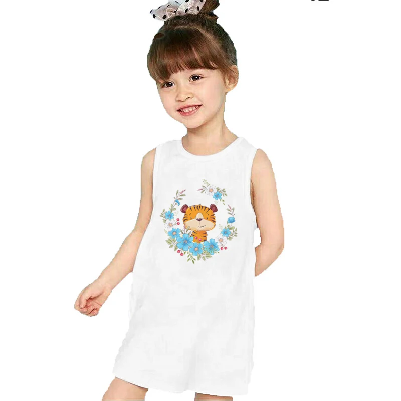 

Animal And Flowers Summer Casual Anime Clothes For Girls Top Solid Color Vest Skirt Children's Clothing From 4 To 9 Years Cute