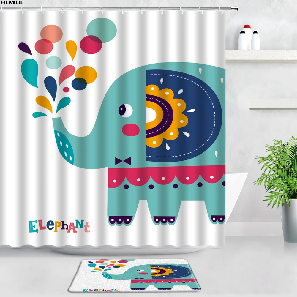 

Funny Cartoon Animal Shower Curtains Bath Mat Set Cute Alpaca Owl Flamingo Children Home Decor Door Pad Bathroom Non-slip Carpet