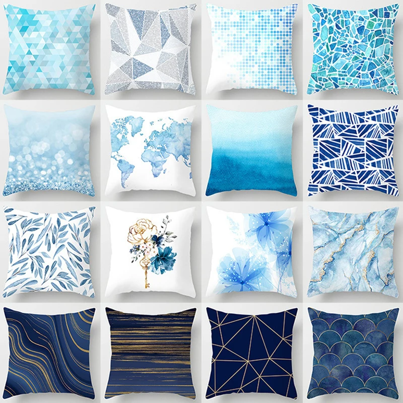 

Dollhouse Modern Simple Blue Geometric Pillow Cover Home Sofa Pillowcase Simple Blue Sofa Pillowcase Stuffed Toys 45*45cm